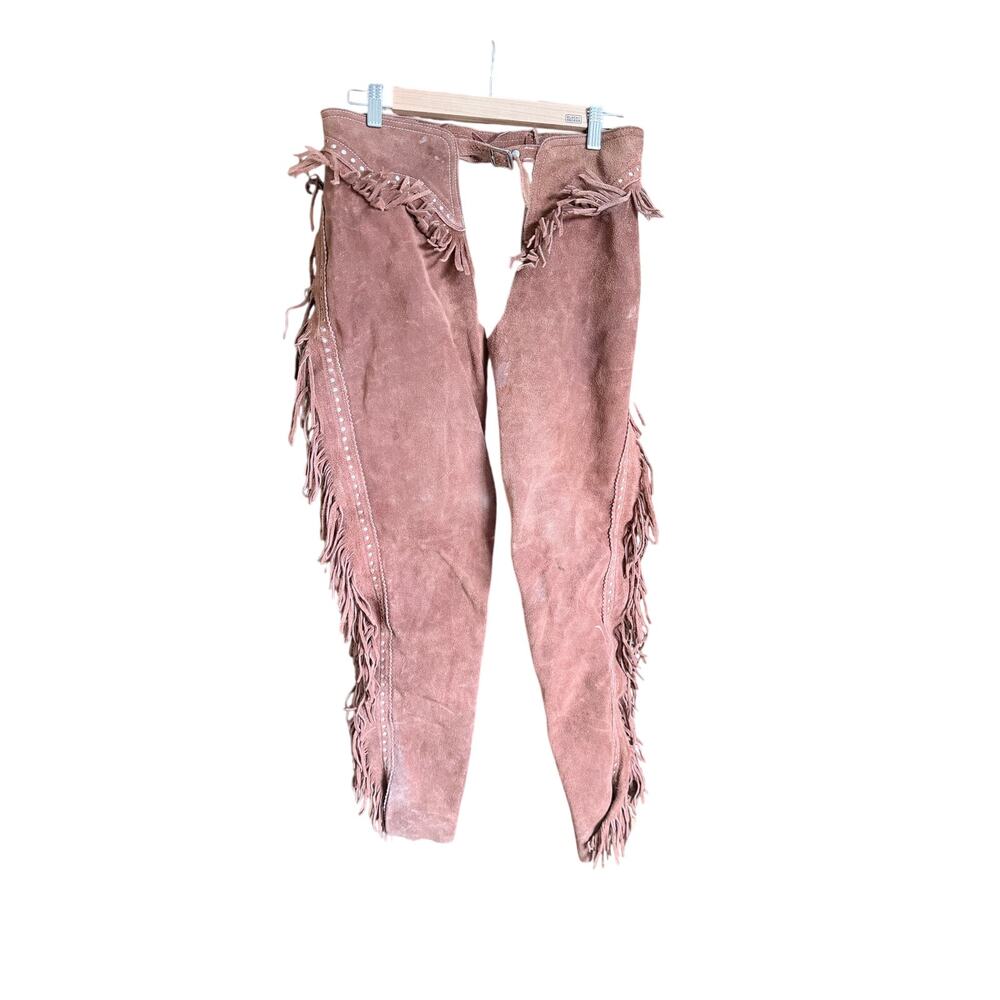 Vintage brown suede leather chaps fringe cowboy western rodeo ranch equestrian